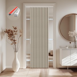Jilron Accordian Door Curtain,Install Adhesive Track 100% Blackout Doorway Curtains,Suitable for Bedroom,Closet,Interior Room Divider,Beige 55" W×78" L,1 Piece