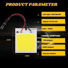 YM E-Bright 4-Pack White Led Panel Dome Light Lamp, COB 48-SMD Led Interior Car Lights Auto Dome Lights Interior with T10 /BA9S/ Festoon Adapters, DC-12V