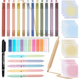 31 Pcs Book Annotation Kit for School Office Supplies, Including 12 Dual Ended Highlighter,12 Sticky Notes, 5 Macron Gel Pens, 1 Sheet Sticky Tabs, 1 Marker (Classic Color)