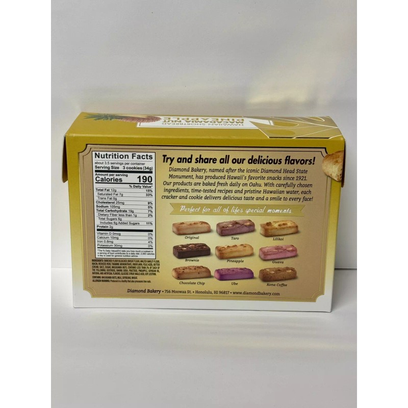 Diamond Bakery Hawaiian Macadamia Nut Pineapple Shortbread Cookie 10ct Box