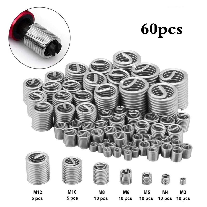 60pcs Stainless Steel Thread Repair Sleeve Kit M3 M4 M5