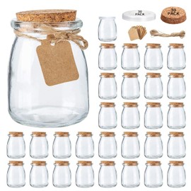 Brajttt Mini Yogurt Jars 30 Pack, 7 oz Glass Favor Jars with Cork Lids, Pudding Containers with Lids, Mason Jar Wedding Favors Honey Pot with Label Tags and String