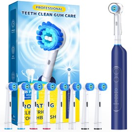 TEETHEORY Rotating Electric Toothbrush for Adults with 8 Brush Heads, Deep Clean Rechargeable Electric Toothbrush with 4 Modes and 2 Min Smart Timer, Last 30 Days and IPX7 Waterproof Blue