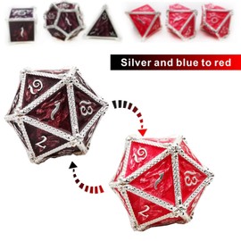 HAOMEJA Color Changing dice Metal Dragons dice DND dice Set D&D dice Set Role Playing dice Apply to Dungeons and Dragons (Black to Red)