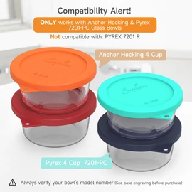 Sophico 4 Cup Round Silicone Storage Cover Lids Replacement for Anchor Hocking and Pyrex 7201-PC Glass Bowls (Container not Included) (Mix2)