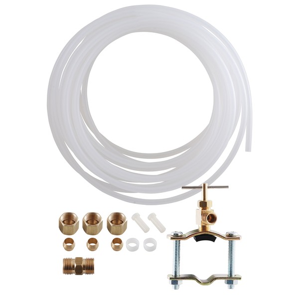 Ice Maker Supply Line and Humidifier Installation Kit for Refrigerators & Freezers, 1/4” x 25’ Poly Tubing, Includes Quick Connect Saddle Valve, Compression Fittings and Adapters