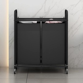 SUOERNUO 2 Bag 3 Bag 4 Bag Laundry Basket Sorter Laundry Hamper Cart with Heavy Duty Rolling Lockable Wheels and Removable Bags Organiser BlackFriday - Colour: 2 Bag Black