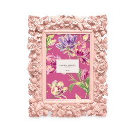 Laura Ashley 4x6 Pink Floral Textured Hand-Crafted Resin Picture Frame with Easel, for Tabletop & Wall Display, Decorative Floral Design Home Décor, Photo Gallery, Art & More (4x6, Pink)