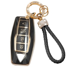 KULCSOK Key Fob Cover fit for Mitsubishi Outlander 2021 2022 2023 2024 TPU Key Cover Case Protector Bling Keychain Car Keyring 4 Buttons Black