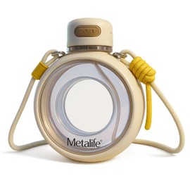 METALIFE Circular Sports Water Bottle – Green, 700ml, Leakproof with Long Strap (White)