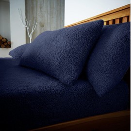 GC GAVENO CAVAILIA 2 Pack Teddy Fleece Pillow Cases - 100% Polyester Thermal Warm & Cozy Pair of Soft Fluffy Plain Fleece Pillow Cases - Navy