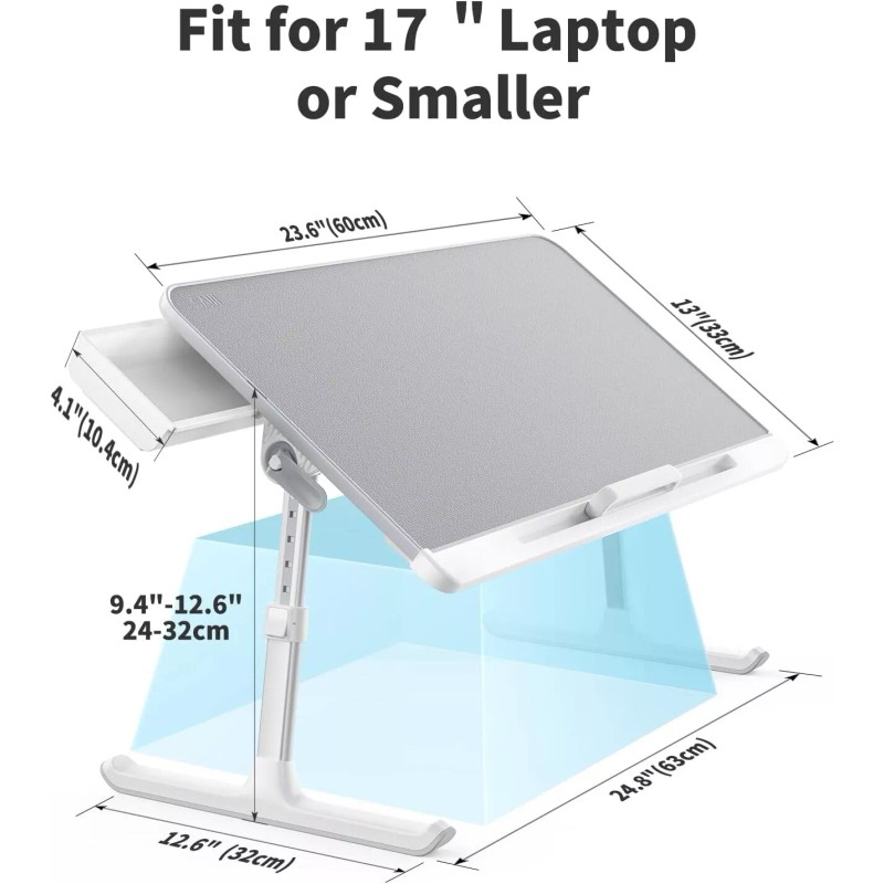 SAIJI Adjustable Laptop Bed Tray | Foldable Desk with Drawer