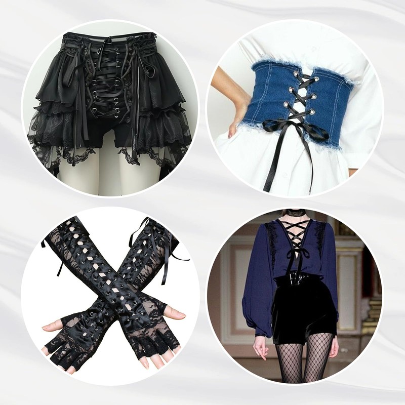 197 Inches Corset Ribbon Laces Elegant Black Straps for Dress