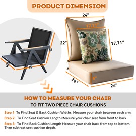 Outdoor Deep Seat Cushion Set of 2,24 x 24 Inch, Deep Seat,Back Cushion and Pillow with Removable Cover and Adjustable Straps for Chair, Sofa, and Couch