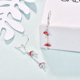 KINGWHYTE Mushroom Earrings, 925 Sterling Silver Earrings, Cute Simulation Drops Red Mushroom Accessories, Gifts for Women, Girls, Daughter, Sterling Silver