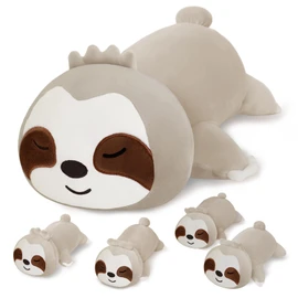 SQEQE Sloth Stuffed Animals with 4 Babies in Her Tummy, Cute Sloth Pillow Soft Plush Toy Gifts Christmas Birthday Gifts for Babies/Girls/Adults