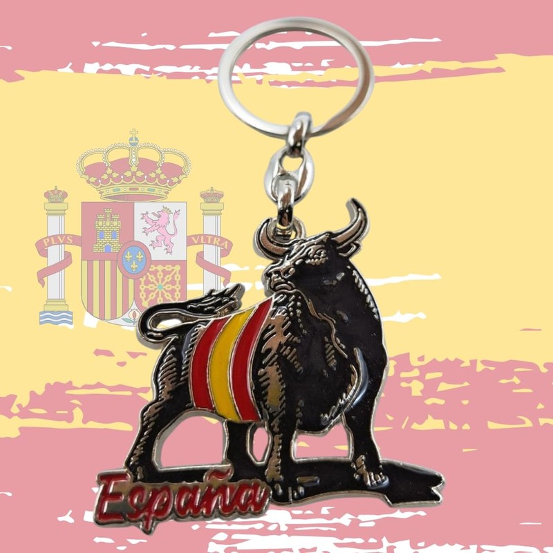 Decorative Plate Spain with Bull + Keyring Souvenir Spanish Bull