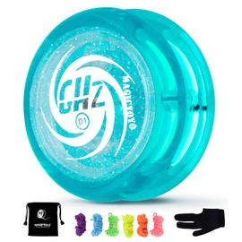 YOSTAR Yoyo D1 GHZ, Simple Easy to Play Yo Yo with Glitter, Looping Responsive Yoyo for Kids & Beginners, Durable Plastic Yo-yo for 2a Trick, with 6 Extra Strings, Glove, Bag (Green)