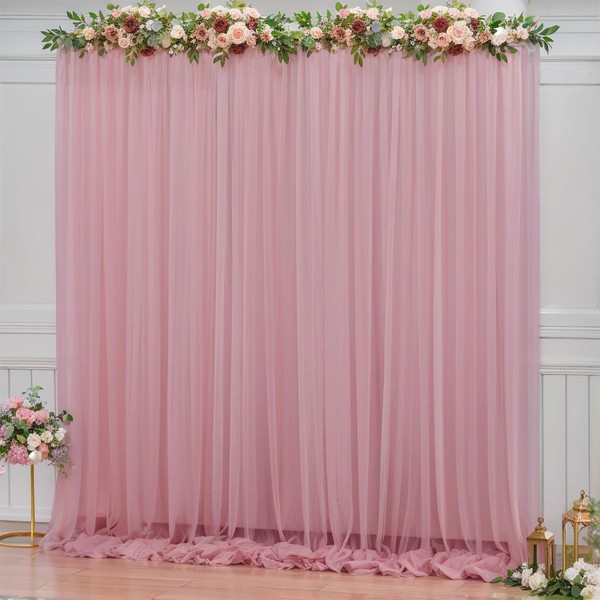 10x10ft Dusty Rose Tulle Backdrop Curtain for Parites, Sheer Backdrop