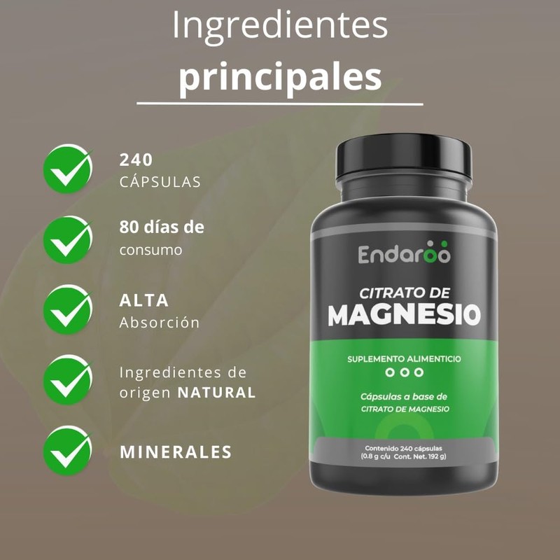 Citrato de Magnesio - Origen Natural - 240 Cápsulas -