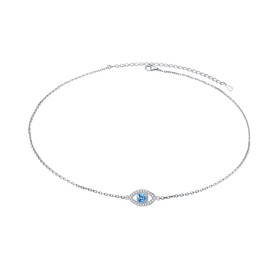 Alphm S925 Sterling Silver Choker Short Dainty Adjustable Evil Eye Heart Moon Compass Bee Butterfly Yin Yang Vertical Pendant Necklace for Women Jewelry, 标准纯银, Cubic Zirconia