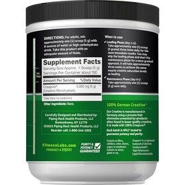 Fitness Labs Monohidrato de Creatina Alemán en Polvo | 500 Gramos | Suplemento Fitness Creapure | 100 Porciones