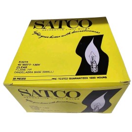 SATCO 25-Pack of 40 Watt Flame Tip Chandelier Light Bulbs E12 Candelabra Base 40W 120V