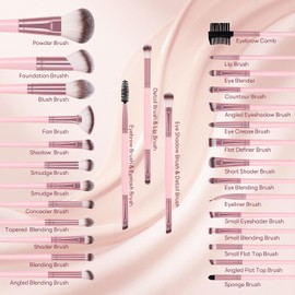 MAANGE Set de Brochas para Maquillaje Profesional 52 Piezas, Brochas de Maquillaje con Kit Completo de Herramientas de Belleza, para Base, Polvo, Ojos, Contorno y Cuidado Facial, Ideal para Uso Diario, Viajes y Regalo (Rosa)