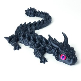 3D Printed Dragon Figurine – 12 Inch Blue Fantasy Sculpture with Lifelike Green Eyes, Collectible Dragon Model for Home and Office Decor (Black)