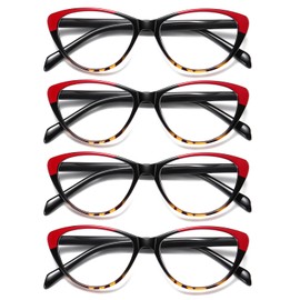 SOCTICK Cat Eye Reading Glasses for Women Blue Light Blocking,Readers for Women 1.25 with Comfort Spring Hinges,Fashion Designer Ladies Eyeglasses(4 pack)