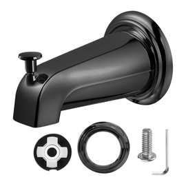 Tub Spout with Diverter, Slip-On Tub Spout, Bathroom Bathtub Faucet with Metal Tubs Spout Cover Ring, Fits 1/2" Copper Water Tubes (5/8" Diameter) (Black)