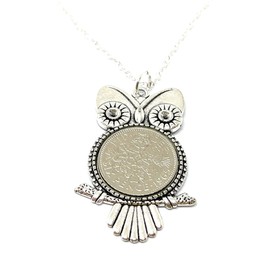 OCC Old Coin Cufflinks Owl Pendant 1965 60th gift Birthday Sixpence plus 18in Sterling Silver Chain SLV