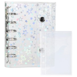 Sticker Notebook, Clear, Includes 20 Sheets, A6 Size, Glitter Design, Sticker Binder, Clear Storage, Convenient to Carry, Perfect for Comic Fans (Includes Star Patterns)
