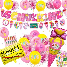 School Decoration Girls 2024 School Child Banner Rose Balloons First Day of School Girls First Day of School Decoration Set (School Child Pink)
