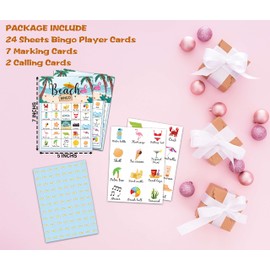 Levitatinyear Beach Bingo Game, Tropical Summer Themed Party Games with 24 Players, Hawaiian Supplies Activities, Luau Aloha Party Favors for Family Friends