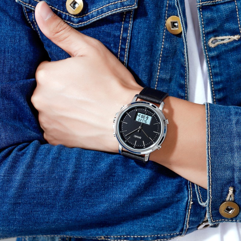 SKMEI Mens Watch Minimalism Analog Digital Watch with Alarm Stopwatch
