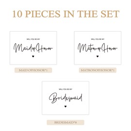 PartyGifts&beyond 10 Pcs Bridesmaid Card Will You Be My Bridesmaid Card Bridesmaid Proposal Card,8 Bridesmaid Card 1 Maid of Honor Card 1 Matron of Honor Card with 10 Envelopes(White)