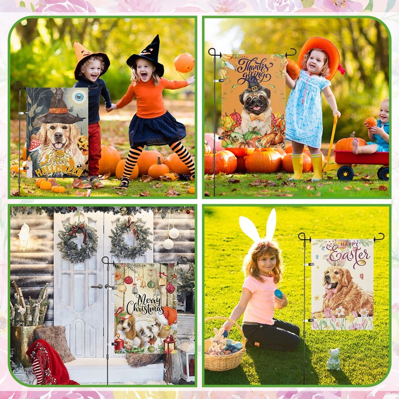 Mixweer Seasonal Garden Flags Set of 12 Double Sided Dog