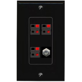 Wallplate City 4 Port 1 Gang Jack Face Cover Coupler COAX 3 SPEAKER Wall Plate BLACK