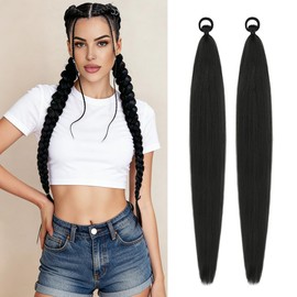 2 Pack Braid Ponytail Extension With Elastic Tie 26 Inch Black Straight Sleek Wrap Around Braid Long Braided Ponytail Extension for Women