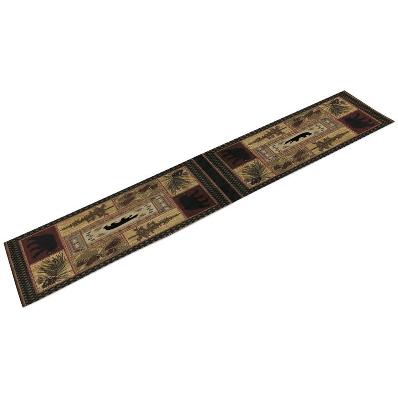 XBDDZSW Rustic Bear Table Runner Retro Pine Cabin Farmhouse Style