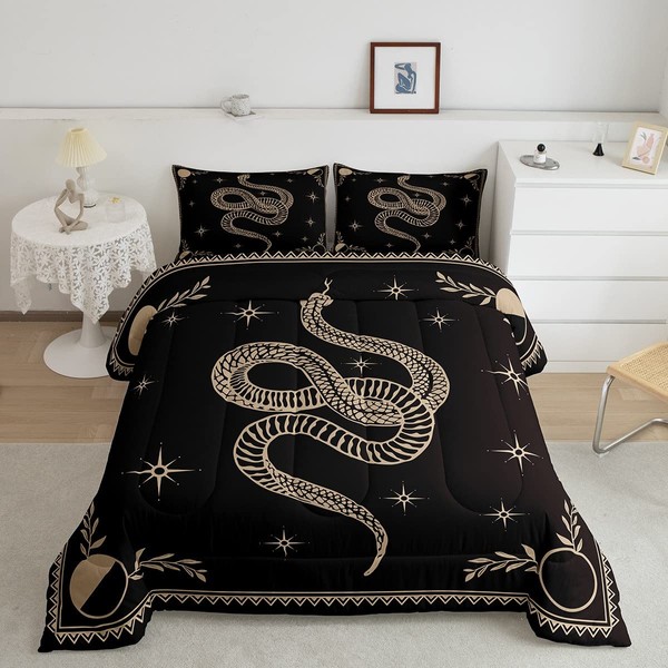 Castle Fairy Snake Printed Comforter Set,Boho Sun and Moon Bedding
