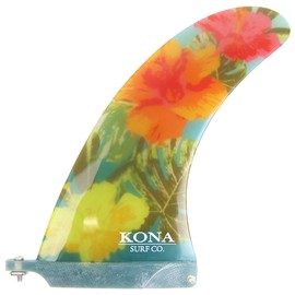 KONA SURF CO. Classic Single Center Fin for Longboard, Surfboard and Paddleboard in Trans Blue/Floral sz:10in