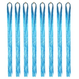 Hair Tinsel Extensions Kit Colorful Glitter Tinsel Hair Heat Resistant Sparkling Fairy Hair Accessories for Women Kids Girls (Lake Blue, 42 Inch-8 Pcs)