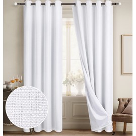 Diraysid 100% Blackout Curtains White Linen Curtains for Bedroom Grommet Thermal Insulated Room Darkening Drapes (2 Panels, W52 x L95 Inch)
