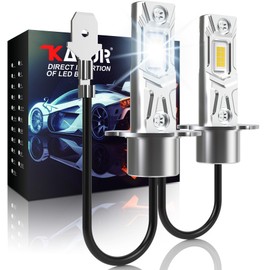 KATUR H3 LED Headlight Bulbs, H3 LED Bulb 16000LM 6000K White 500% Brightness Fanless Waterproof Mini Size Plug and Play Conversion Kit Halogen Replacement, Pack of 2