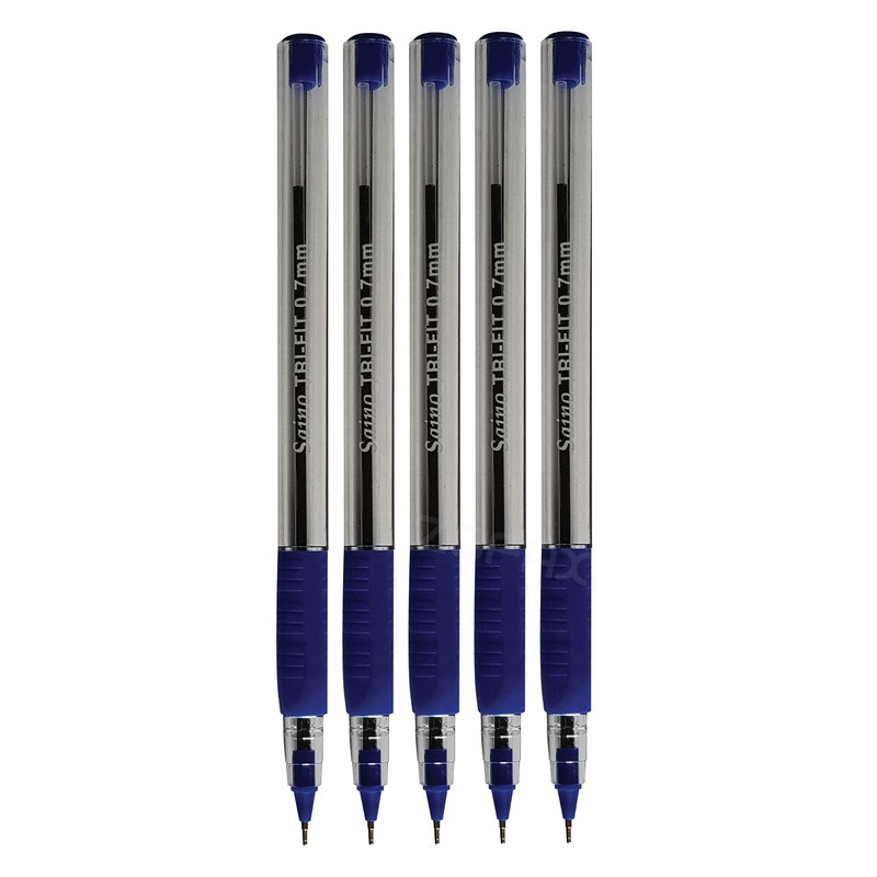 SAINO 5 x 0.7mm Tip Tri-Fit Triangular BLUE Ballpoint Pens