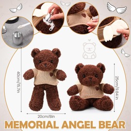 Shappy 2 Sets Cremation Angel Bear for Ashes Bear Animal with Mini Urn Small Keepsake Urn for Pet Ashes with Wing Spoon for Loss of Loved One Memorial Gifts(Dark Brown)