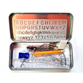 10 Pcs Maths Geometry Compass Set School Ruler Protector Square Tin Case Stencil