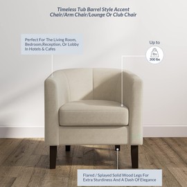 BELLEZE Accent Barrel Chair, Linen Round Club Tub Sofa Corner Chair with Flared Legs and Cozy Soft Padding for Living Room Bedroom Waiting Room - Beige